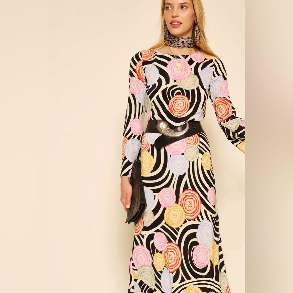 RIXO Alondra Silk Midi Dress - Whirlpool Floral Multi